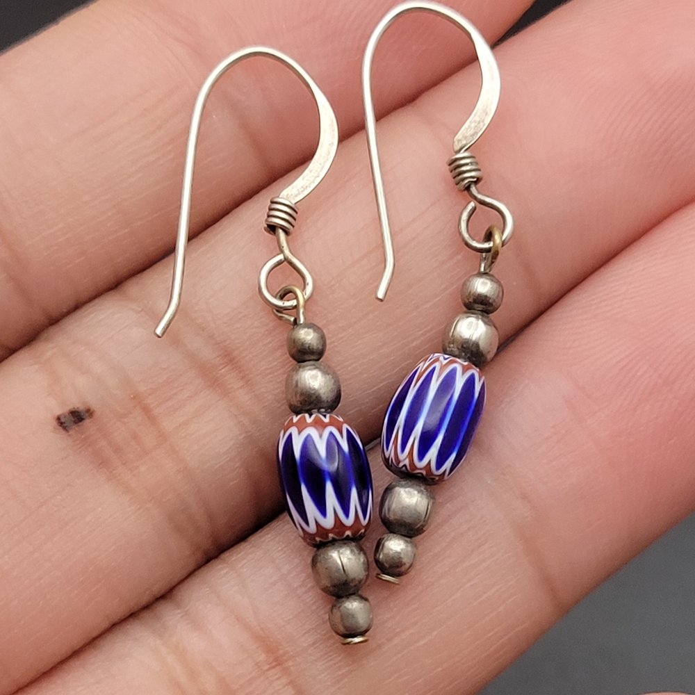 Sterling Silver Chevron (Rosetta) Inspired Bead Drop Earrings